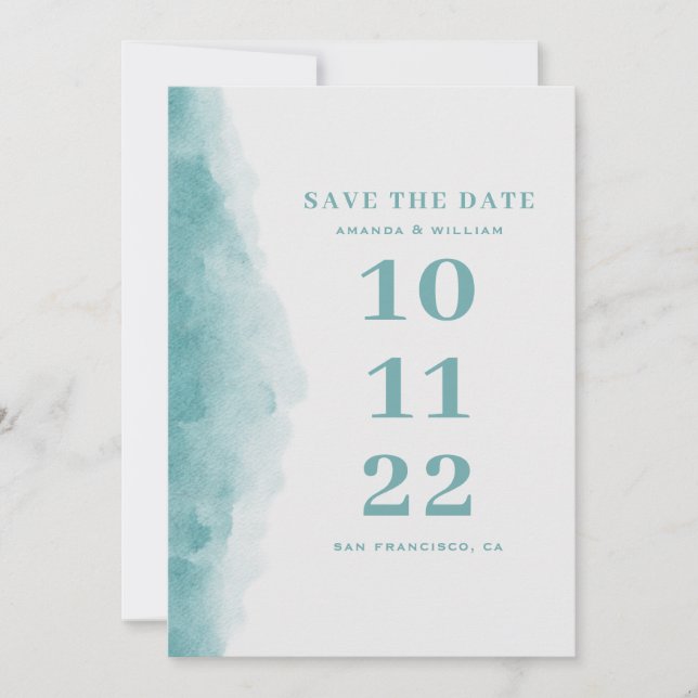 Save The Date Elégante aquarelle bleu marine mariage de plage (Devant)