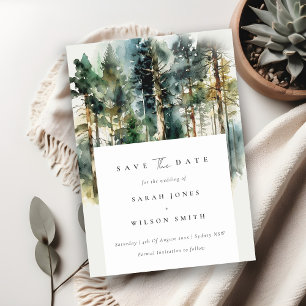 Save The Date Elégante aquarelle bleu vert Forêt forestière