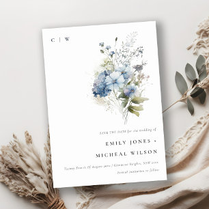Save The Date Elégante Aquarelle Bleue Dusky Cottage Floral