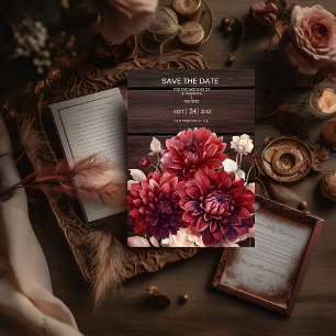 Save The Date Elégante aquarelle Burgundy Dahlia Mariage