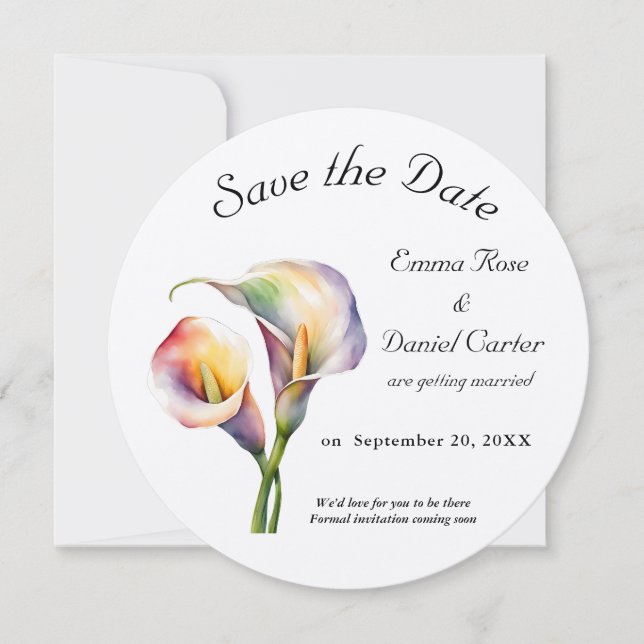 Save The Date Elégante aquarelle Calla Lilies Romantique Floral (Devant)