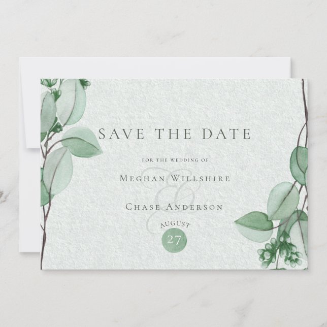 Save the date | Élégante aquarelle Eucalyptus (Devant)
