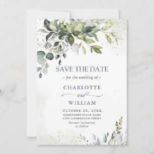 Save The Date Elégante aquarelle Eucalyptus Mariage vert