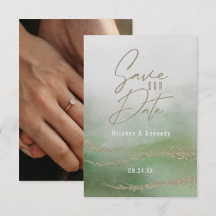 Save The Date Elégante aquarelle Feuille verte et or Enregistrer