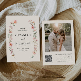 Save The Date Elégante aquarelle Fleur sauvage Jardin Mariage