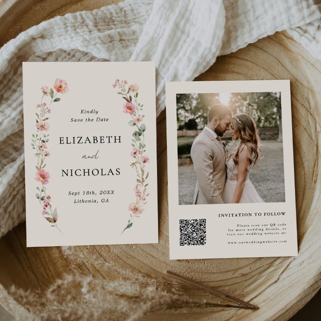 Save The Date Elégante aquarelle Fleur sauvage Jardin Mariage (Créateur téléchargé)