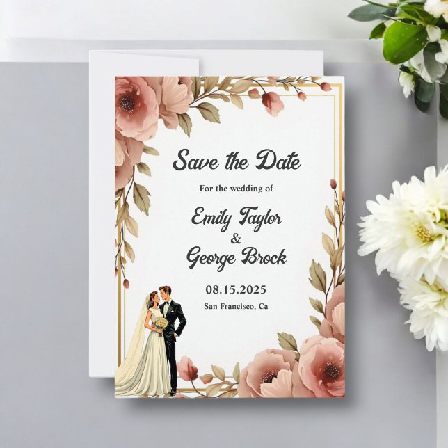 Save The Date Elégante aquarelle Floral Romantique Couple Mariag (Créateur téléchargé)