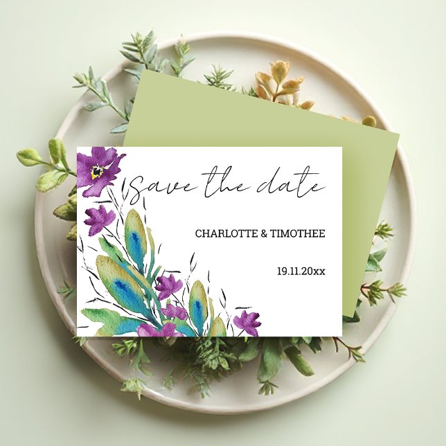 Save The Date Elégante aquarelle florale bohème peinte à la main (Créateur téléchargé)