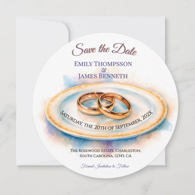 Save The Date Elégante aquarelle Golden Rose Mariage Cercles (Devant)