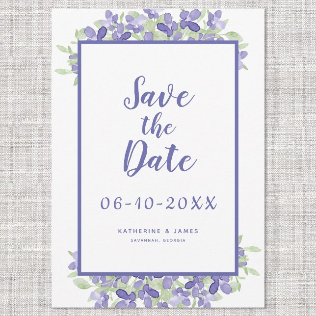 Save The Date Elégante aquarelle Periwinkle Floral Mariage Chic (Créateur téléchargé)