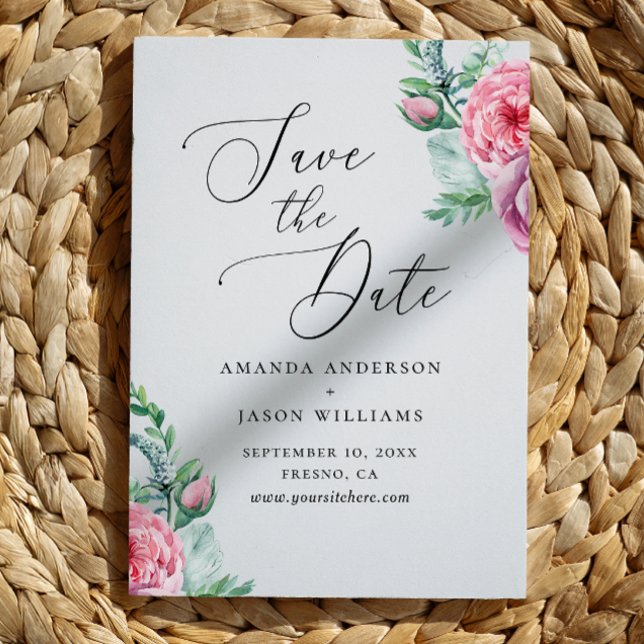 Save The Date Elégante aquarelle rose boho jardin fleuri mariage (Créateur téléchargé)