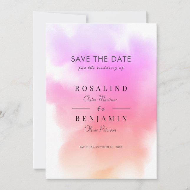 Save The Date Elégante Aquarelle rose or Mariage Abstrait (Devant)