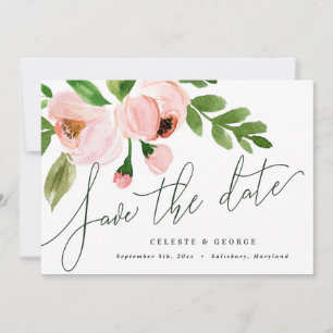 Save The Date élégante aquarelle rose pivoine enregistrer la dat