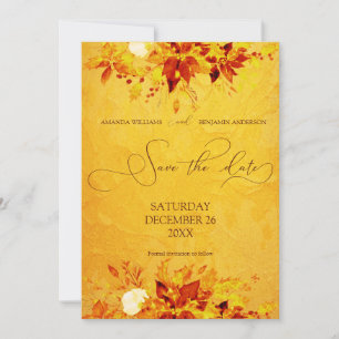 Save The Date Elégante aquarelle rouge et or Poinsettia Mariage