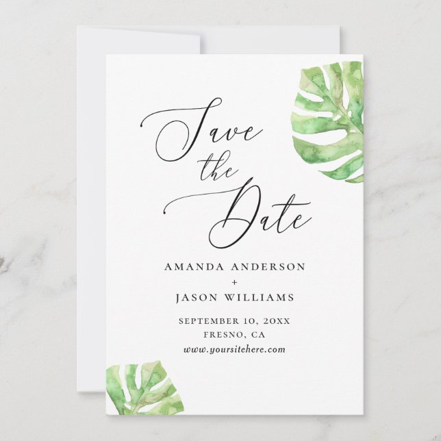 Save The Date Elégante aquarelle tropicale mariage (Devant)