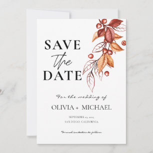 Save The Date Elégante automne moderne Aquarelle en terre cuite