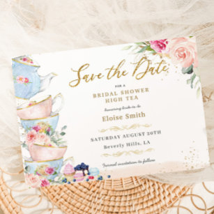 Save The Date Elégante Blush Floral High Tea Party Fête des mari