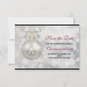 Save The Date Élégante boule de Noël en argent sur les lumières 