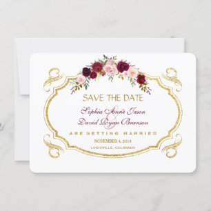 Save The Date Élégante Burgundy Marsala Floral Automne Enregistr