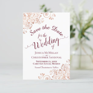 Save The Date Élégante calligraphie bourguignonne et Mariage or 
