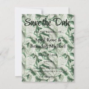 Save The Date Élégante calligraphie de feuille verte blanche vin