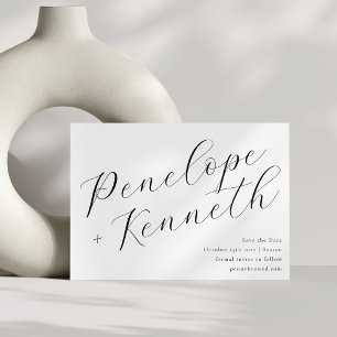 Save The Date Élégante calligraphie de script Mariage blanc élég