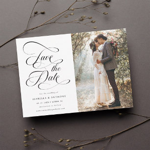 Save The Date Élégante calligraphie Mariage noir et blanc Enregi