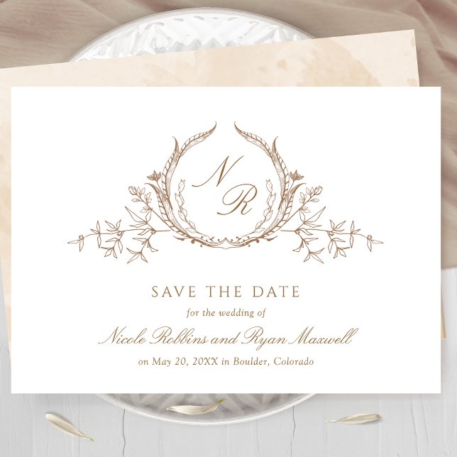 Save The Date Élégante Calligraphie Monogramme Crème Beige (Créateur téléchargé)