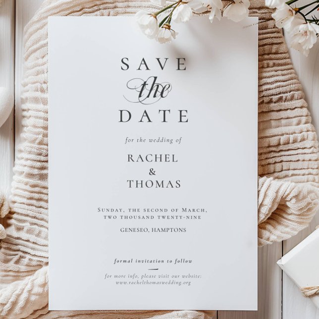 Save The Date Élégante calligraphie Monogramme noir blanc Mariag (Créateur téléchargé)