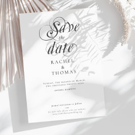 Save The Date Élégante calligraphie noir blanc Mariage