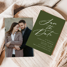 Save The Date Élégante calligraphie Olive Green Photo Mariage