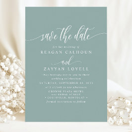 Save The Date Élégante Calligraphie Teinte de Teal Poussiéreuse