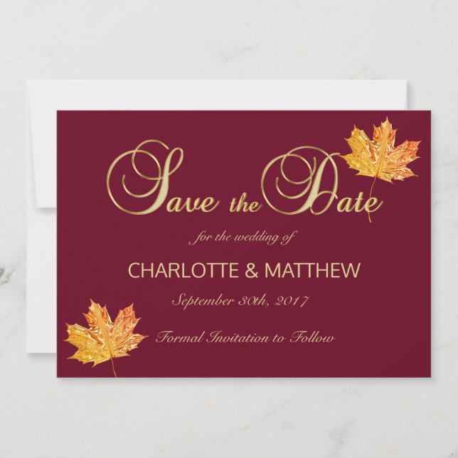 Save The Date Élégante CHUTE DANS L'AMOUR Mariage Bourgogne (Devant)