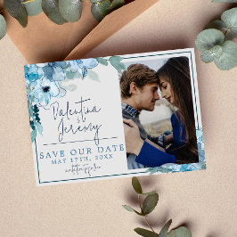 Save The Date Elégante couleur Turquoise florale Dusty