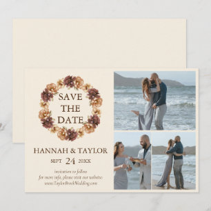Save The Date Élégante couronne florale de automne 3 Collage pho