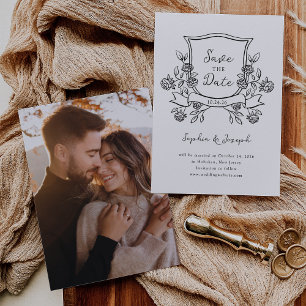 Save The Date Élégante crête Noir et blanc et photo