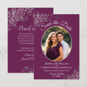 Save The Date Elégante dentelle d'argent et photo sur Mariage Ma