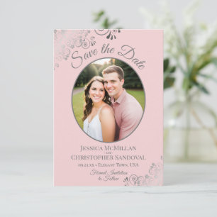 Save The Date Elégante dentelle et photo en argent sur Mariage r