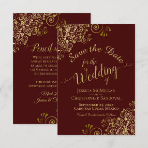 Save The Date Elégante dentelle or sur Auburn Brown Mariage
