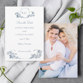 Save The Date Elégante Dusty Blue Floral Français Enregistrer la