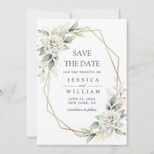 Save The Date Elégante Dusty Blue Flowers Mariage de verdure