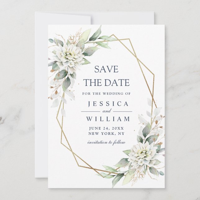 Save The Date Elégante Dusty Blue Flowers Mariage de verdure (Devant)