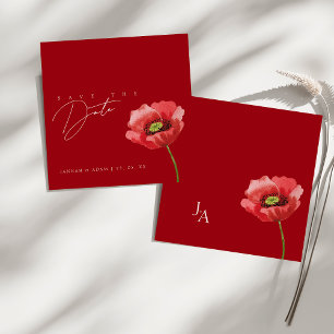 Save The Date Élégante Économisez Mariage Monogramme Coquelicot 