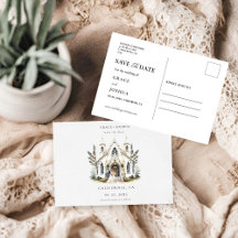 Elégante Eglise aquarelle Lieu Manoir Mariage