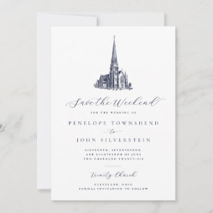Save The Date Élégante église Sauvez le Mariage du week-end
