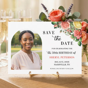 Save The Date Élégante Fête d'anniversaire 39 ans avec photo flo