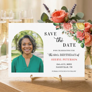 Save The Date Élégante Fête d'anniversaire 60 ans avec photo flo
