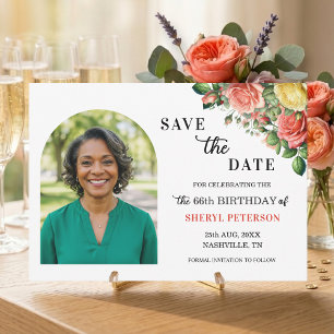 Save The Date Élégante Fête d'anniversaire 66 ans avec photo flo