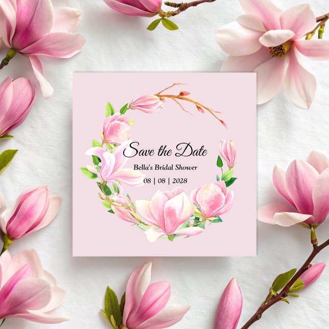Save The Date Elégante Fête des mariées couleur rose Magnolia (Elegant Pink Magnolia Watercolor Bridal Shower Save The Date)