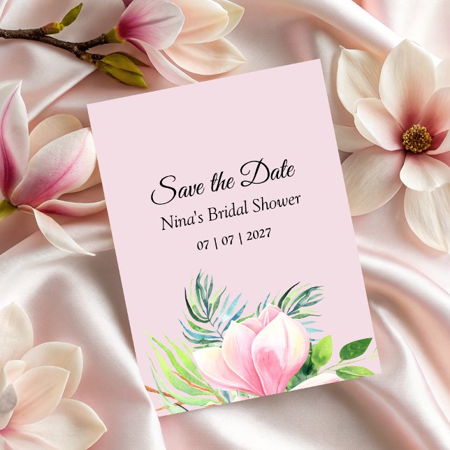 Save The Date Elégante Fête des mariées couleur rose Magnolia (Elegant Pink Magnolia Watercolor Bridal Shower Save The Date)